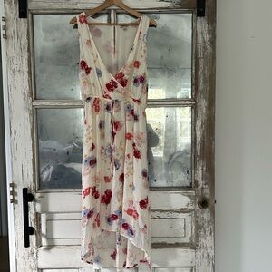 Lucky Brand sleeveless high/low cream floral dress size L